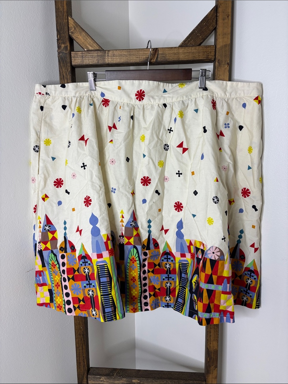 Modcloth Cream Skirt with Multicolor Geometric Border Size 4X
